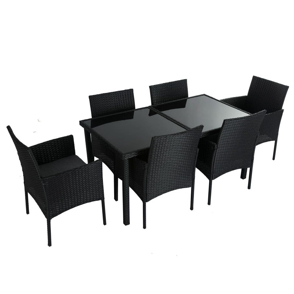 Prahran Minimalist Black Wicker 6 Seater Dining Set